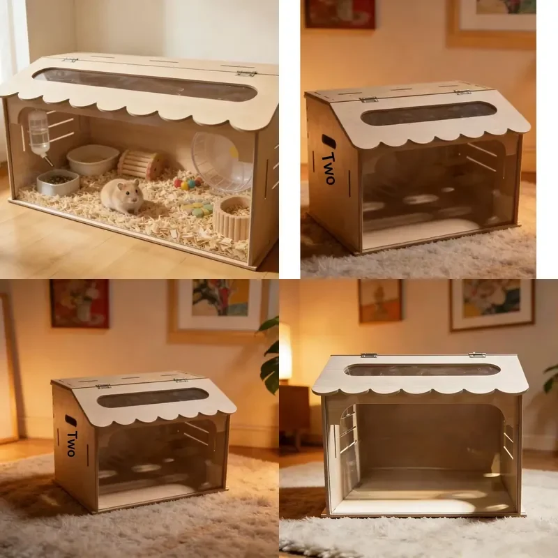Pet Feeding Box with Temperature Control Fiberboard Habitat for Guinea Pigs Hamsters Quail Comfortable Growth Environment