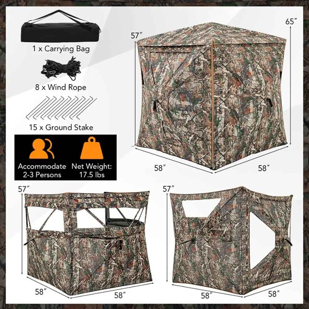 5-in-1 Detachable Hunting Blind, for 2-3 People with Skylight, Outdoor Camouflage Shelter, 1 Piece