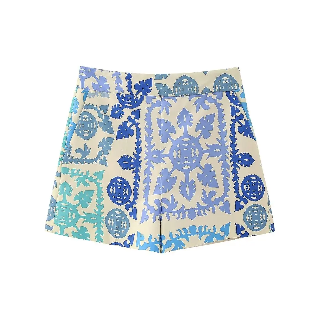 Women Printed Shorts 2023 New Clothing Pockets Modern Lady Casual Bottom Wear