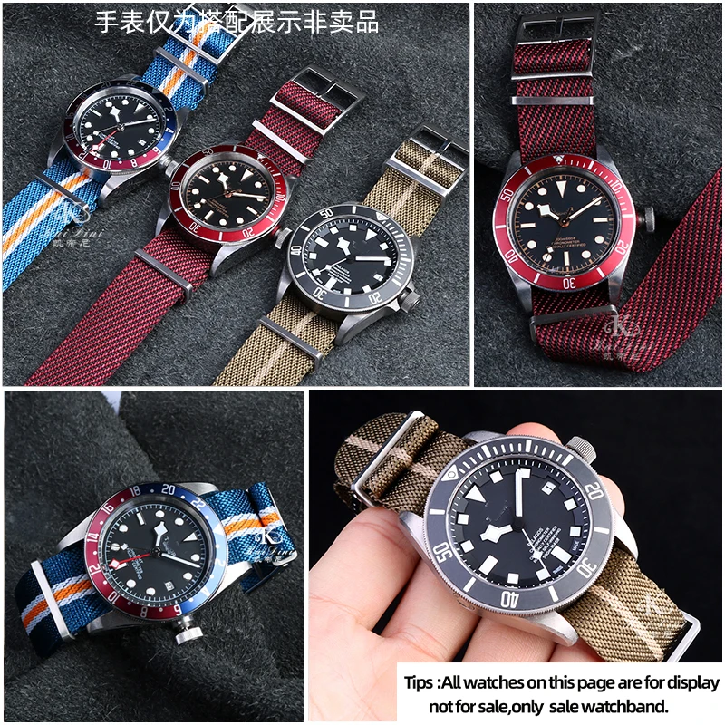 22mm Nylon watch strap For Tudor BLACK BAY With Men\'s canvas watch band Black Blue Watch Accessories