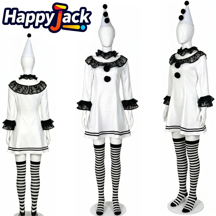 

Clown Cosplay Costume 2026 Movie Roleplay Adult Women Dress Socks Headband Collar Outfits Halloween Carnival Party Disfraz Suit