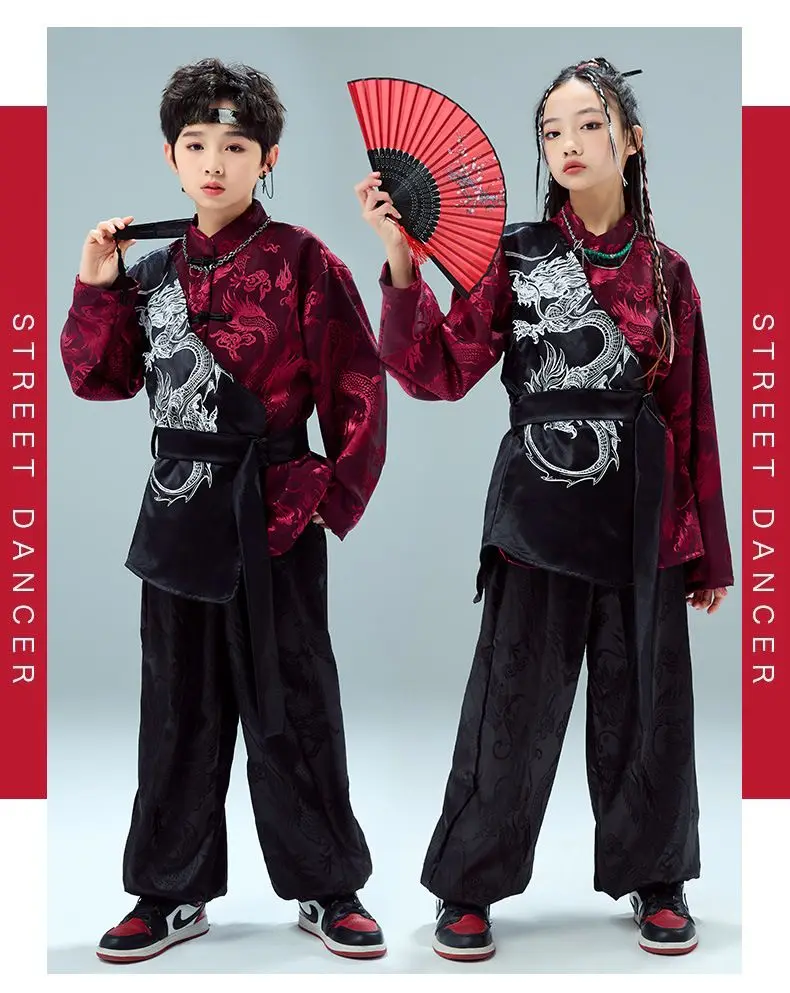 2025 Chinese Ancient Knight-errant Kung Fu Clothing Children's Cool Street Dance Style Wushu Set Martial Arts Performance Outfit