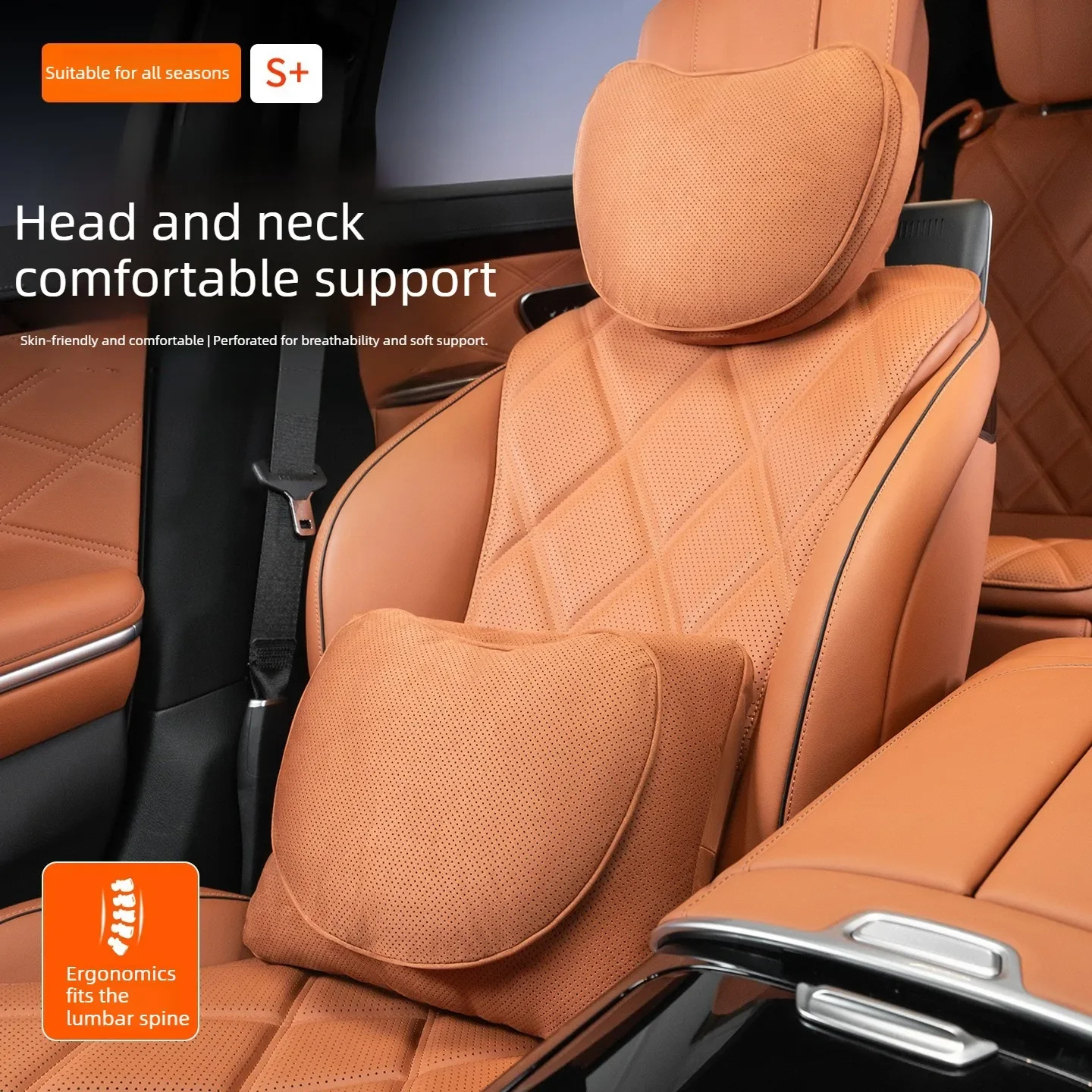 Suede Car Neck and Lumbar Support Universal Car Seat Neck Pillow Waist Pillow Auto Seat Accessories Car Headrest and Lumbar Set