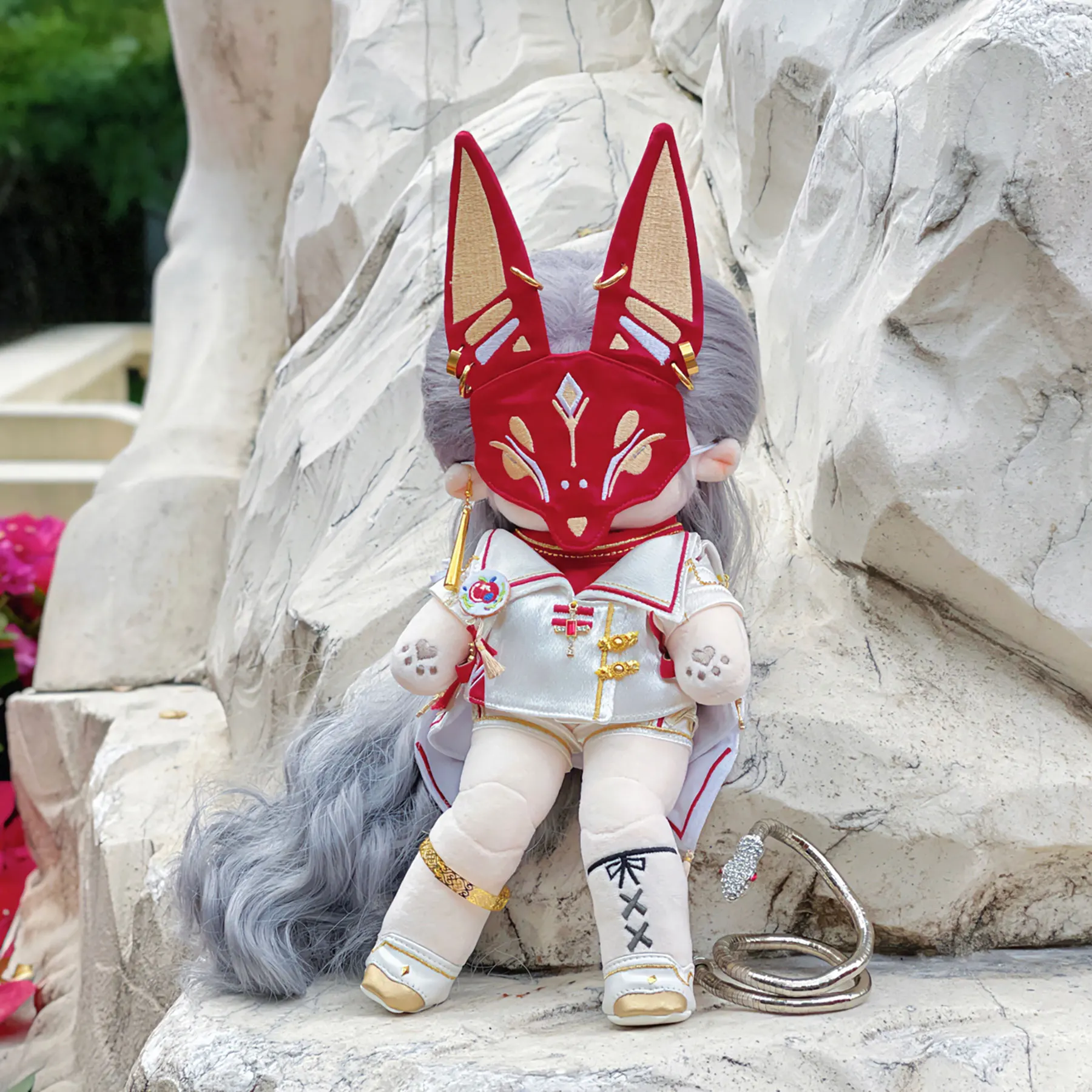 

20cm Plush Doll Clothes Handmade Cool Handsome Red Mask Vest White Coat Shirt Pants Shoes Gorgeous Set For Doll Accessories Toy