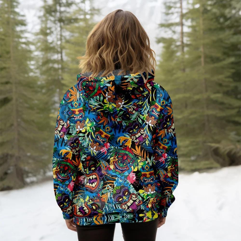 Women Coats Jackets Cardigans Printed Outdoors Tribe Retro Graphics Fleece Winter Warm Casual Streetwear Female Clothing