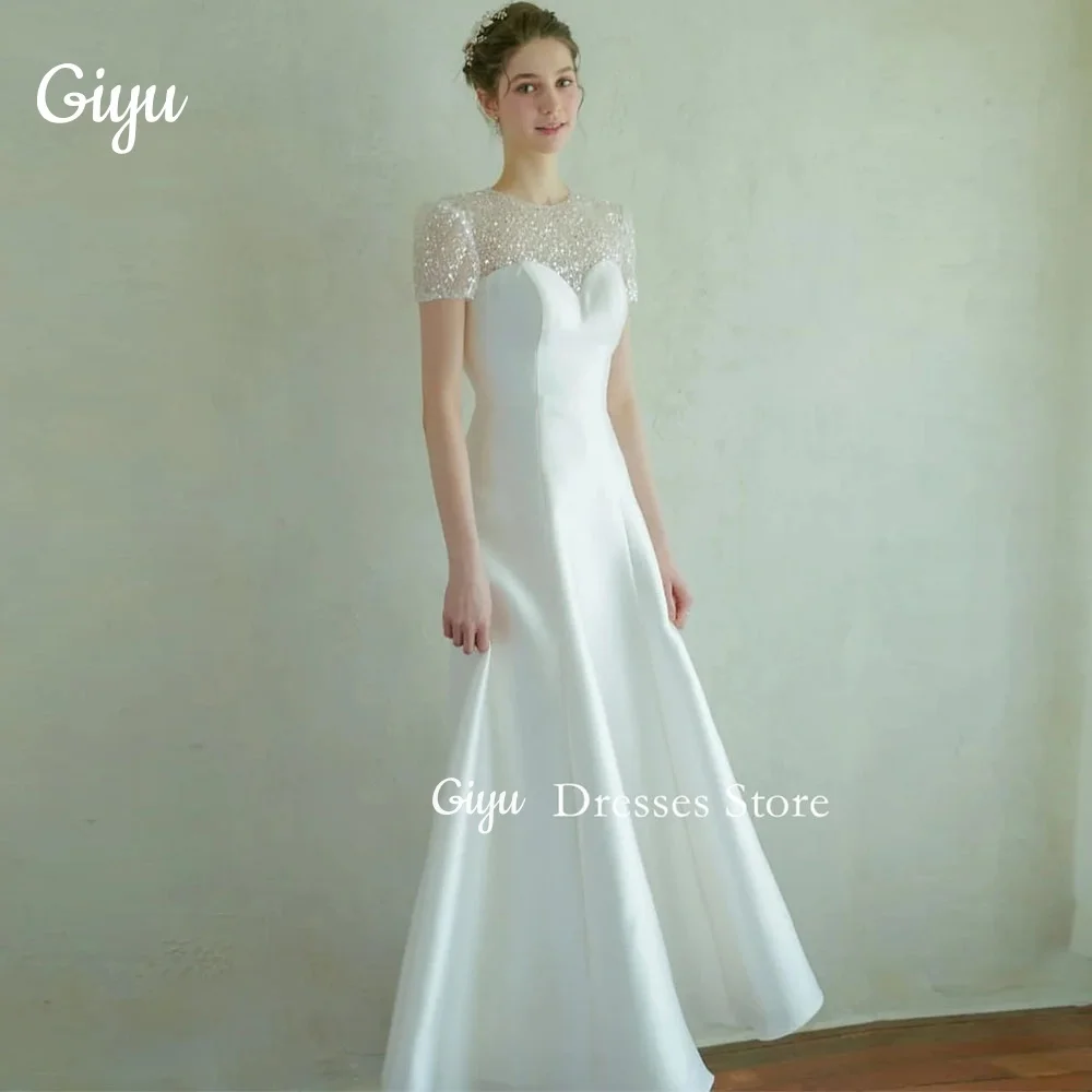 Giyu-vestido de novia de satén suave, cintas para sesión de fotos, sin tirantes, hasta el tobillo, Formal