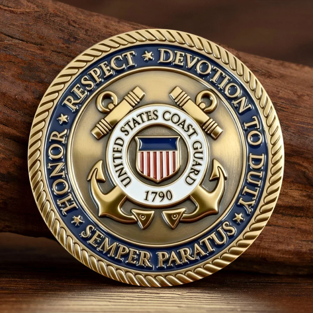 US Coast Guard Poseidon Challenge Coin Semper Paratus Commemorative Coin Antique Gold Plated Souvenir Gift