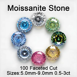 Moissanite 100 Faceted Cut Multiple Color Round Shape VVS1 Passed Diamond Tester for DIY Jewelry Making with GRA Certificate