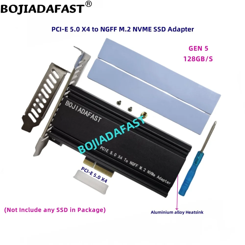PCI-E 5.0 4X  PCIE X4 to M.2 Key-M 2280 M2 NVME SSD Adapter Card GEN5 With Aluminum Heatsink