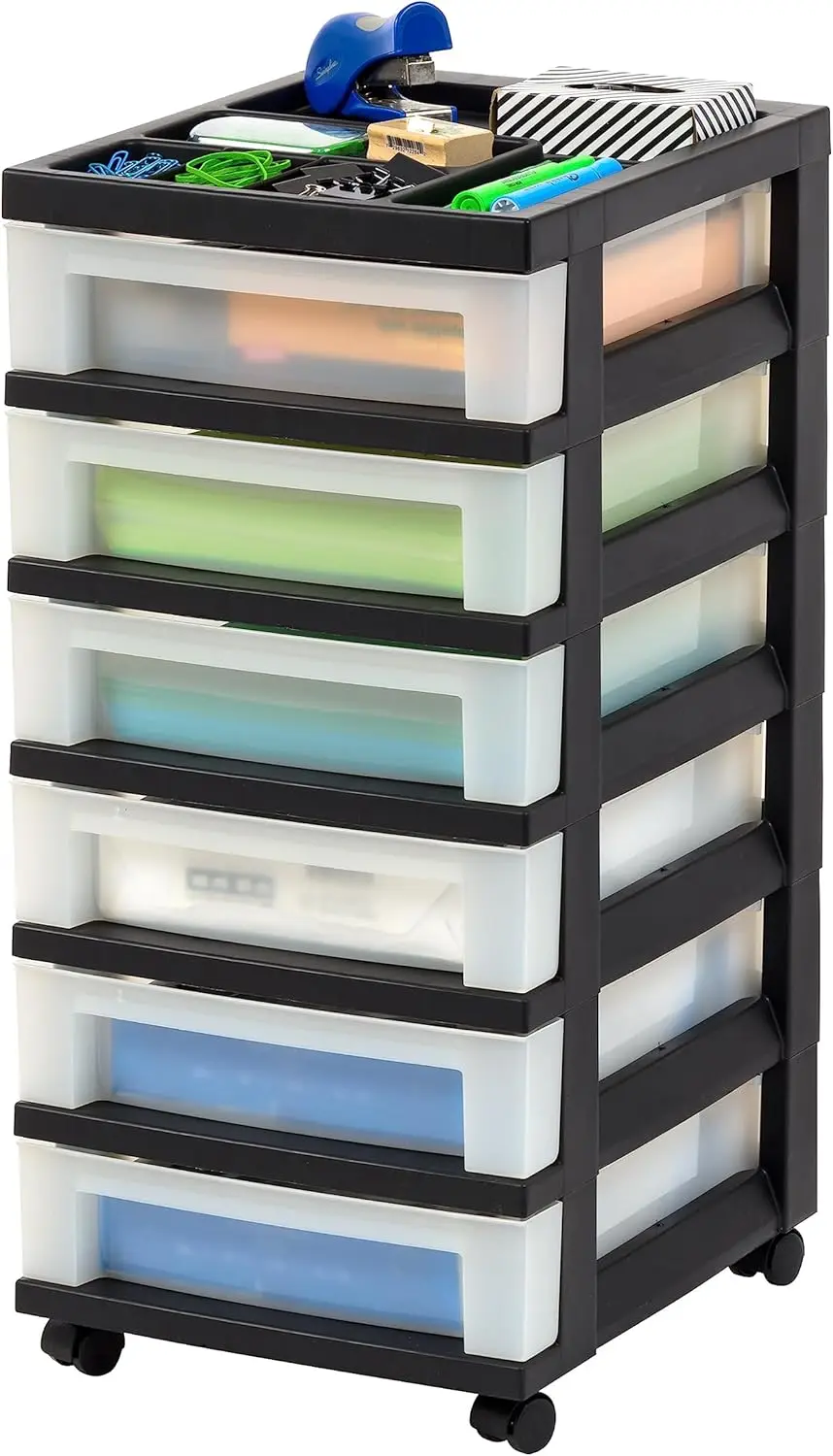 USA Plastic Drawer Storage Organizer Rolling Cart, with Wheels Casters, 6-Drawers, for Classroom Art Craft Supplies Dresser