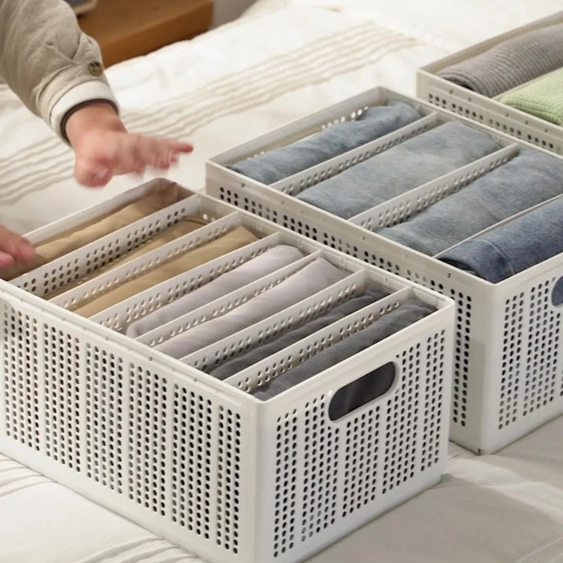 Plastic Storage Baskets for Clothes Sturdy Closet Organizers 2/4/5/6grid Drawer Storage Basket Stacked Box Household