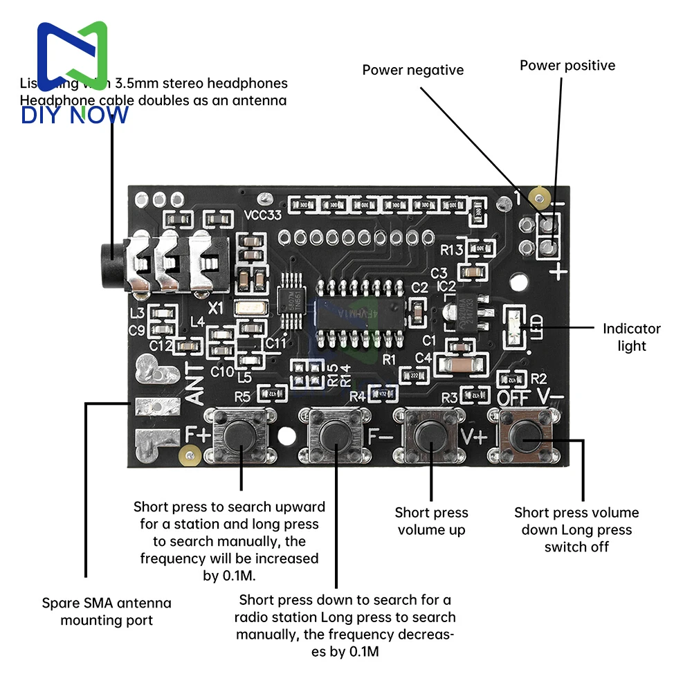 DC 3-12V 76,0 MHz-108,0 MHz Frequenzband Stereo FM Empfänger Platine FM Radio Modul FM Empfängerplatine 56dB