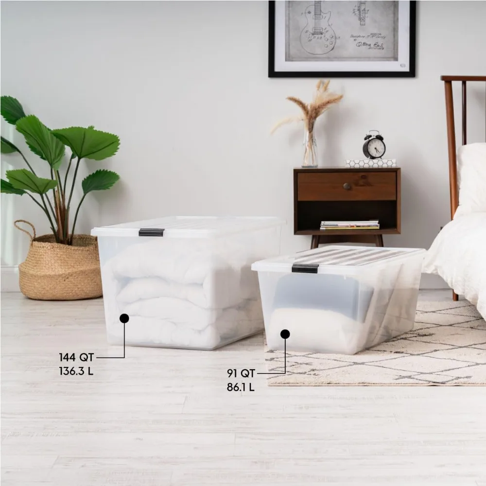 Stapelbare plastic opslagcontainers met deksels, 4-delige set - BPA-vrij, helder, vergrendeld, duurzame organisatie