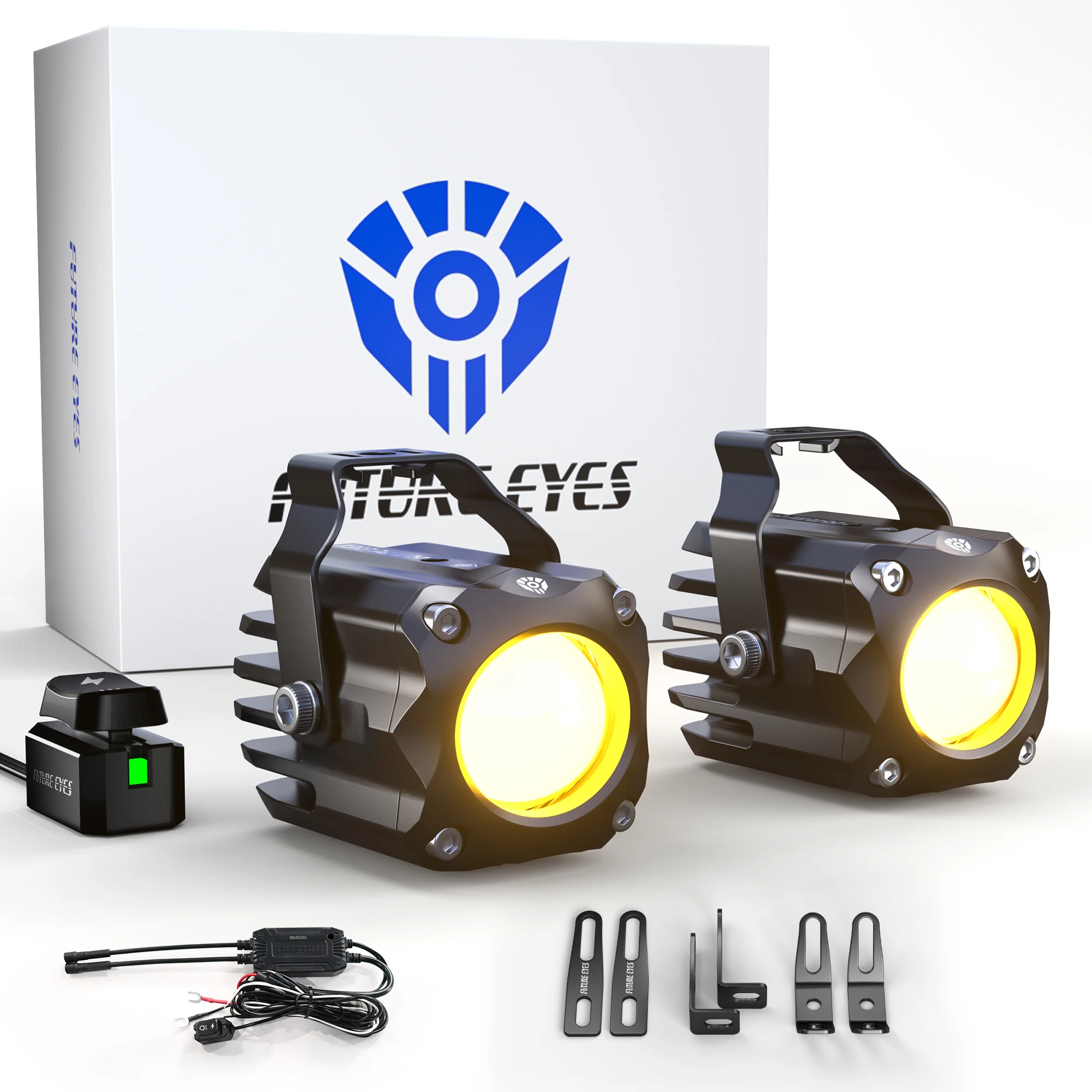 

Future Eyes F150S - 60W LED Motorcycle Fog Lights Kit, White/Amber Driving Lights with High/Low Beam, CNC Auxiliary Lights