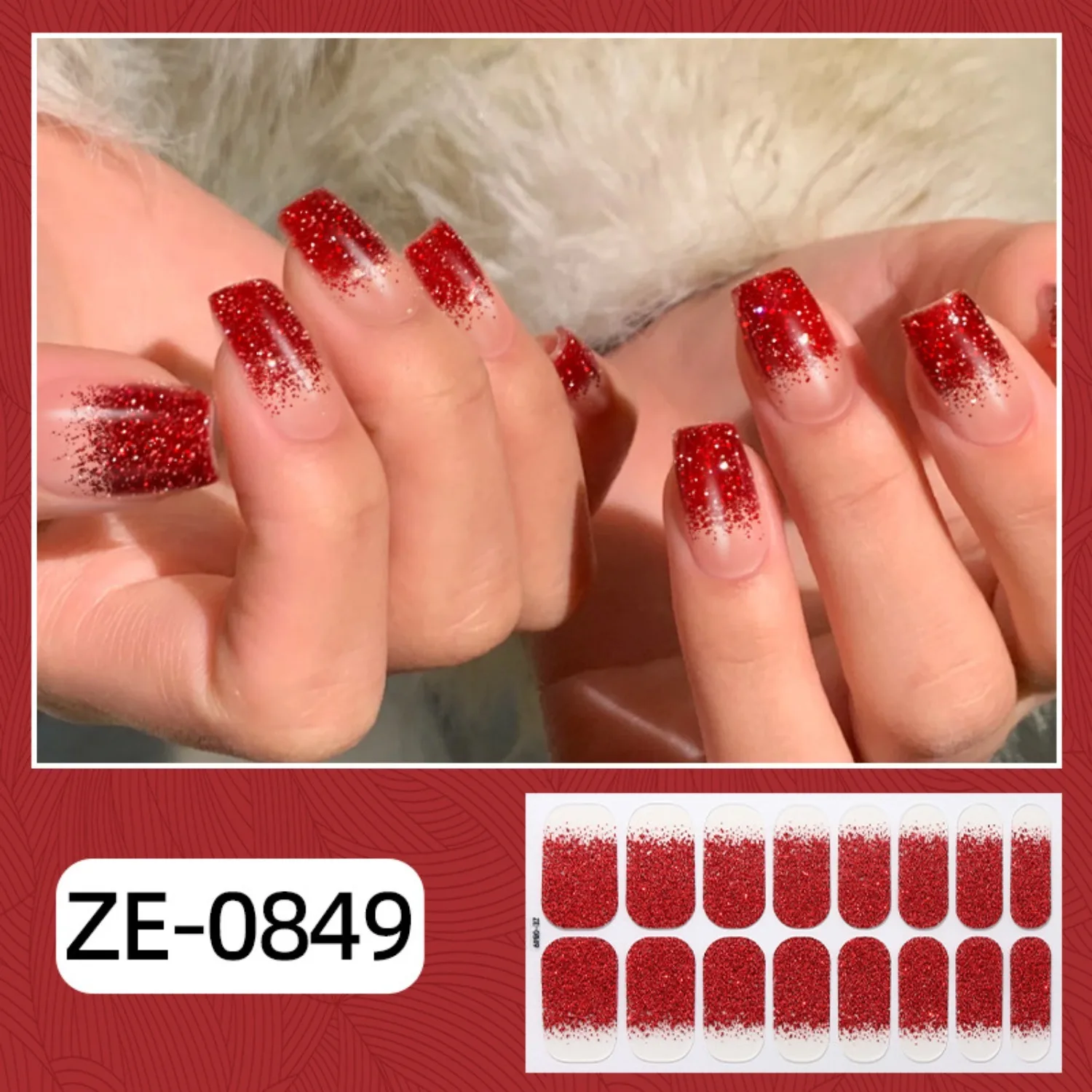 16Tips UV Gel Nail Stickers Fashion Solid color Flash Sequin Nail Polish Gel Film ins Wind Waterproof Lasting Nail Sticker