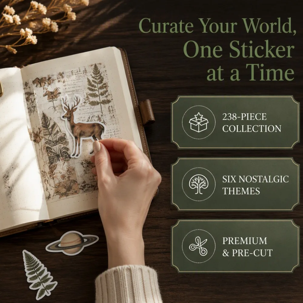 240PCS Waterproof Flowers Leaves Animals Plants Nature Stickers for Art Journaling Planners Scrapbook DIY Crafts Decoration, 6 Series Nature Theme Stickers Set
