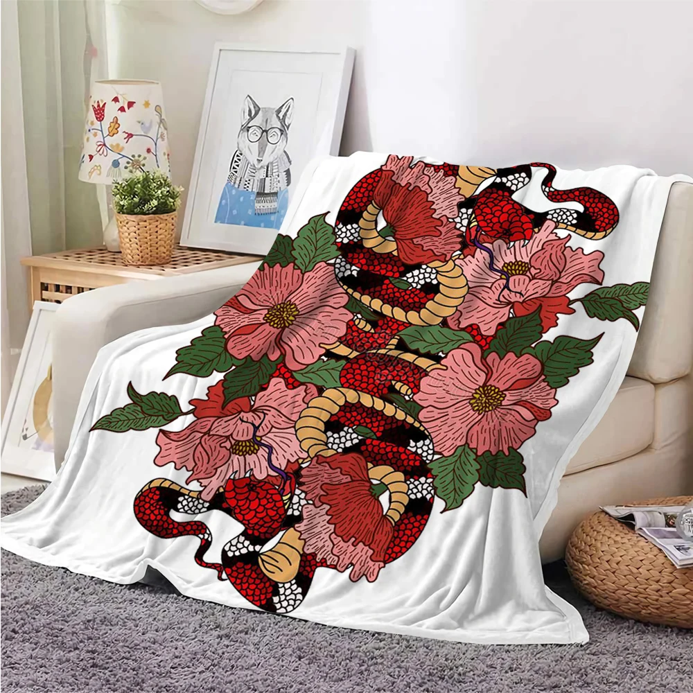 HX Japanese Style Blanket Animal Snake Floral 3D Printed Flannel Throw Blankets Keep Warm Plush Quilts 5 Size Dropshipping