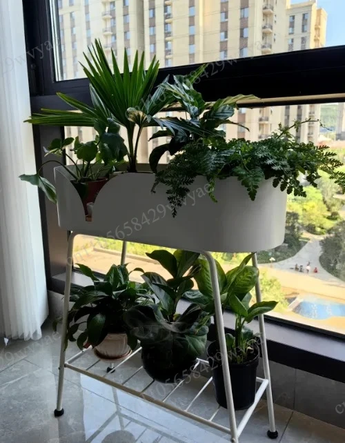 Nordic Iron Plant Stand Double-Layer Freestanding Flower Pot Holder Stable Rack for Living Room Balcony