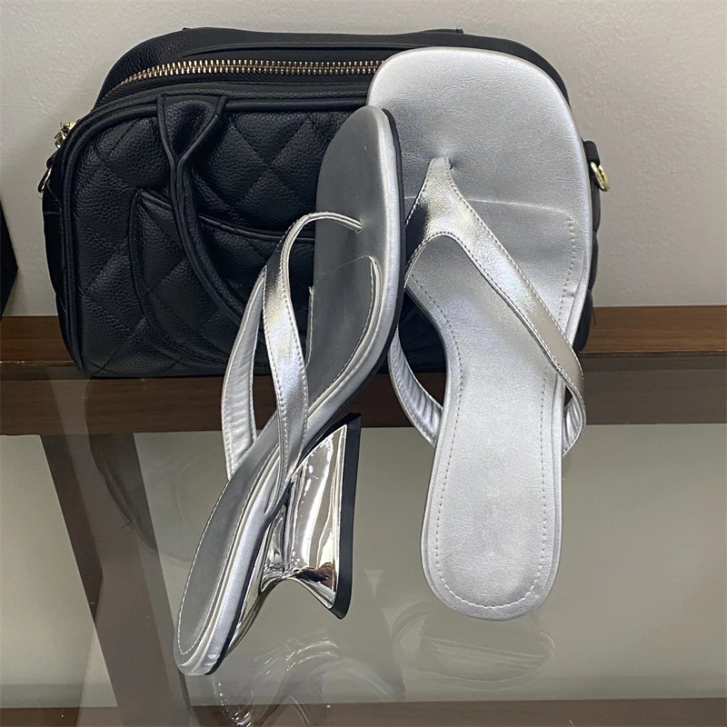

Eilyken Summer Shallow Square Clip Toe Women Slippers Designer Wedges High Heels Sandals Flip Flops Slide Shoes