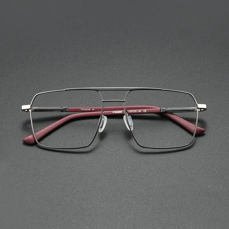 Ultra light pure titanium retro square frame for men's business glasses, minimalist gold wire double beam glasses, large