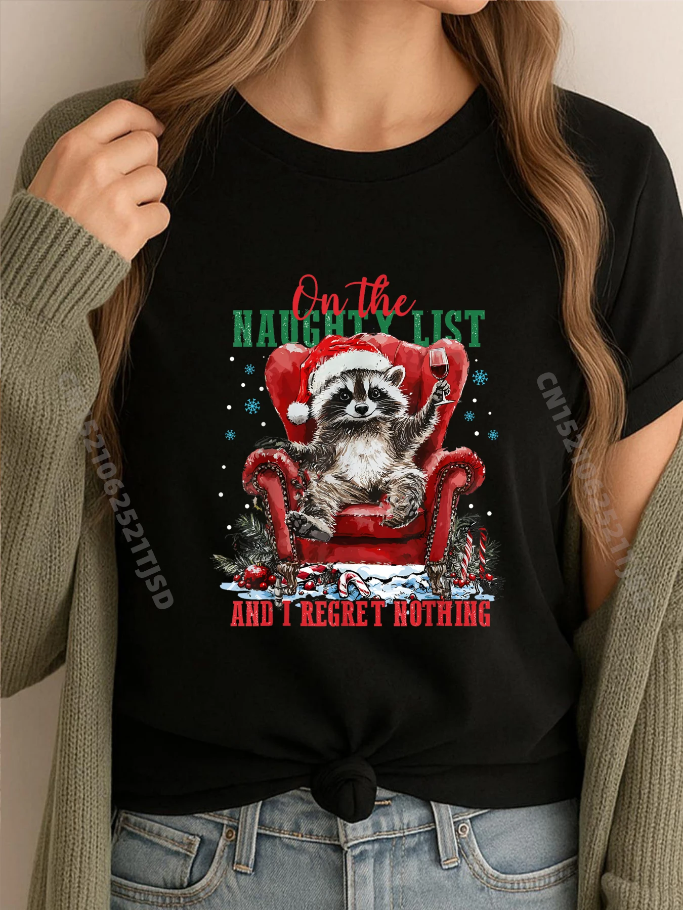 

Енот на списке озорном и я репетился, рождественские синие и белые футболки с рисунком, футболки с аниме, винтажный стиль