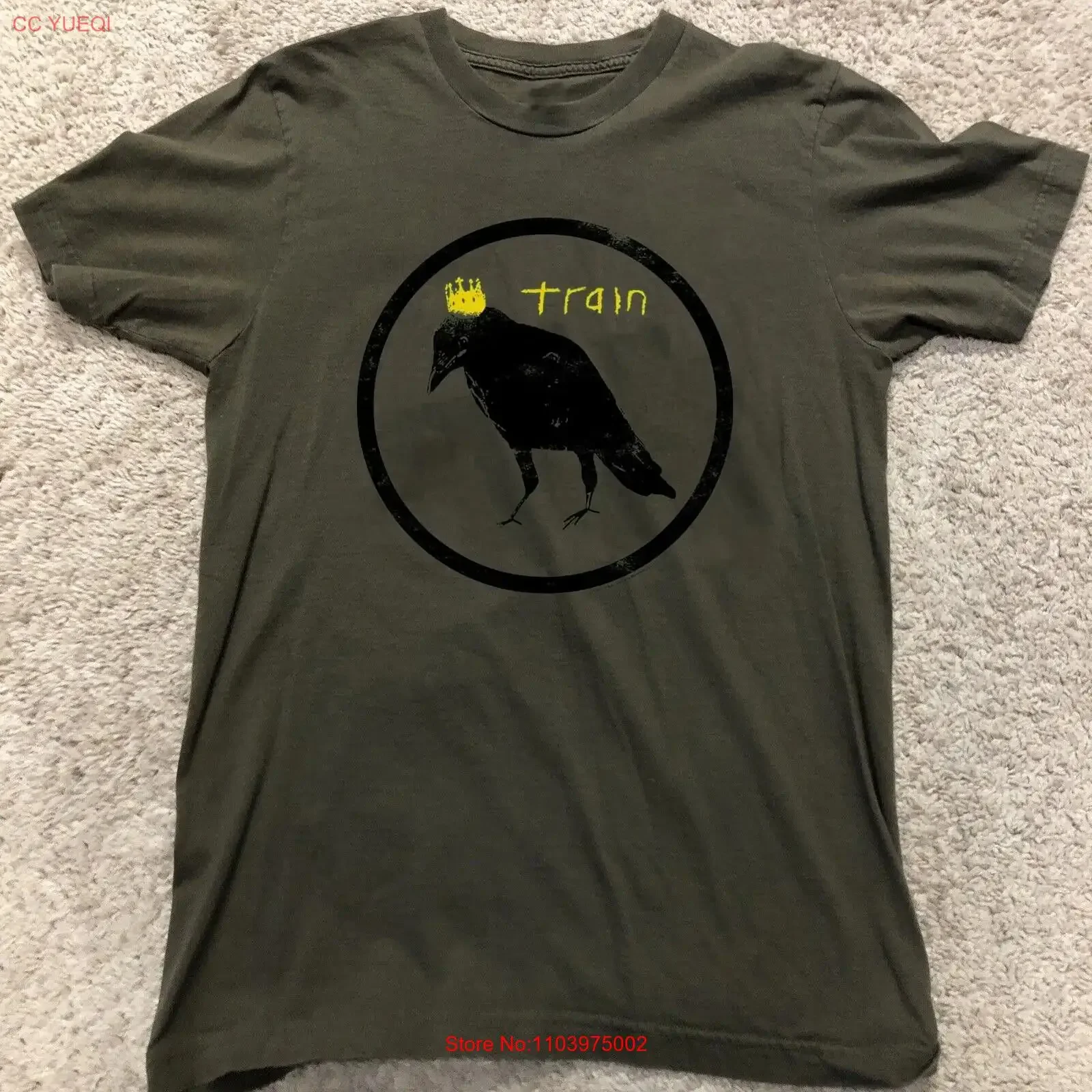 Train Rock Band Crow Crown in Circle Green T-Shirt in allen Größen S-5XL HH499 Vintage Washed Grafik Leicht verwaschenes Oberteil für den Alltag