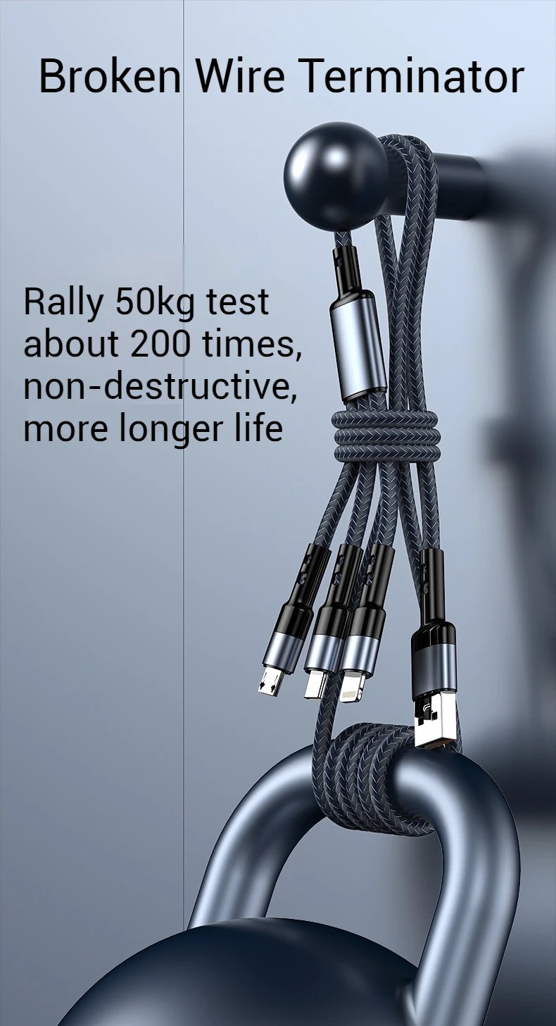 3 In 1 USB Fast Charging Cable 1.2M/2M Type C Micro IOS Multi Charger Cable for Huawei Samsung Nylon Braided Cord
