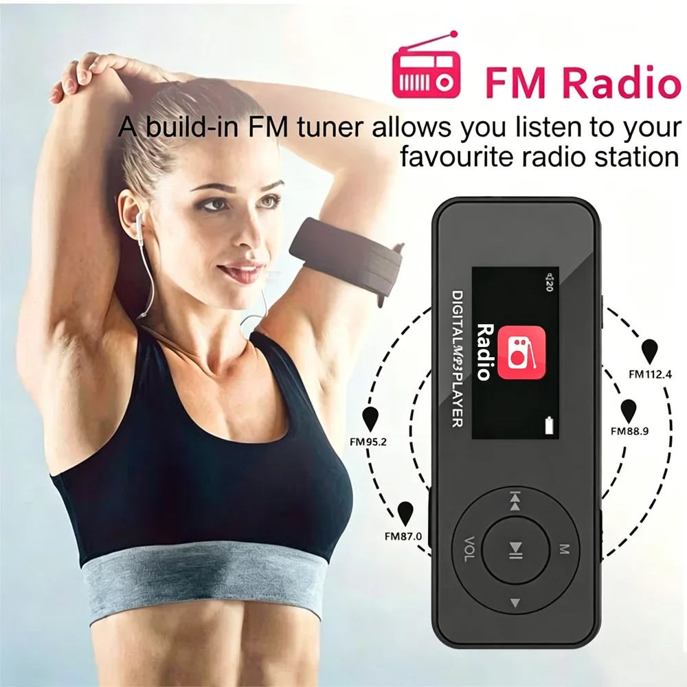 KEBIDU Portable MP3 Player Bluetooth Sports Walkmen Hifi Sound Mini Music Player Speakers Support E-Books Recording FM Radio