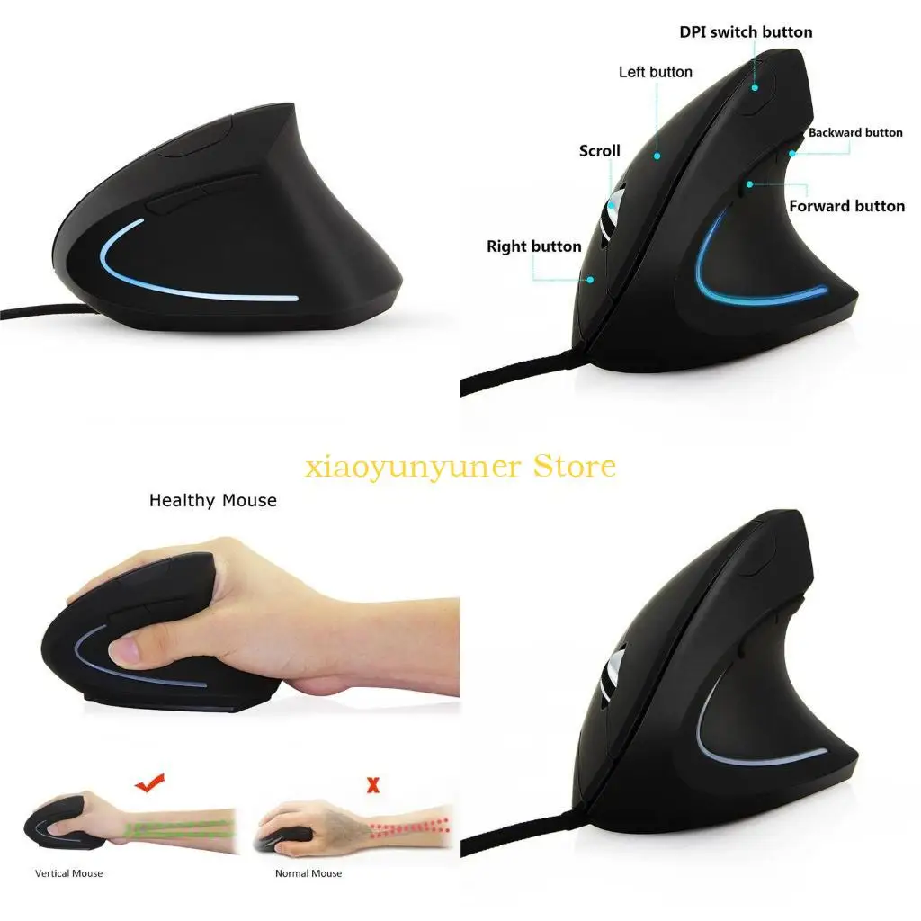 P9JB USB Wired Mouse Right Hand Vertical Mouse Ergonomic for PC Gaming Wrist Healthy 1600 DPI Optical Mice