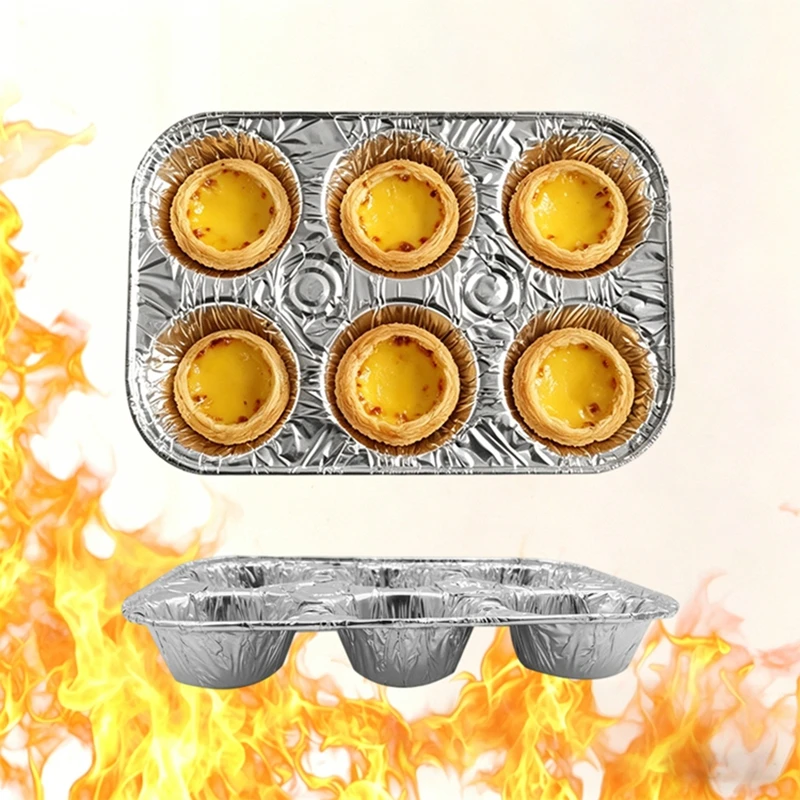 6-Compartment 80ml Foil Baking Cups Disposable Aluminum Muffin Pan for Cupcakes Bread Pudding Roasted Eggs 10/20/50pcs Pack