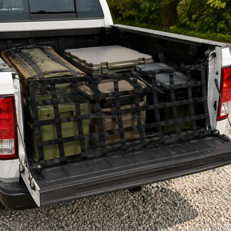 Full Size Pickup Bed Cargo Barrier 60 Tailgate Net with Four Corner Attachment Points and See Through Webbing for Boxes, Luggage