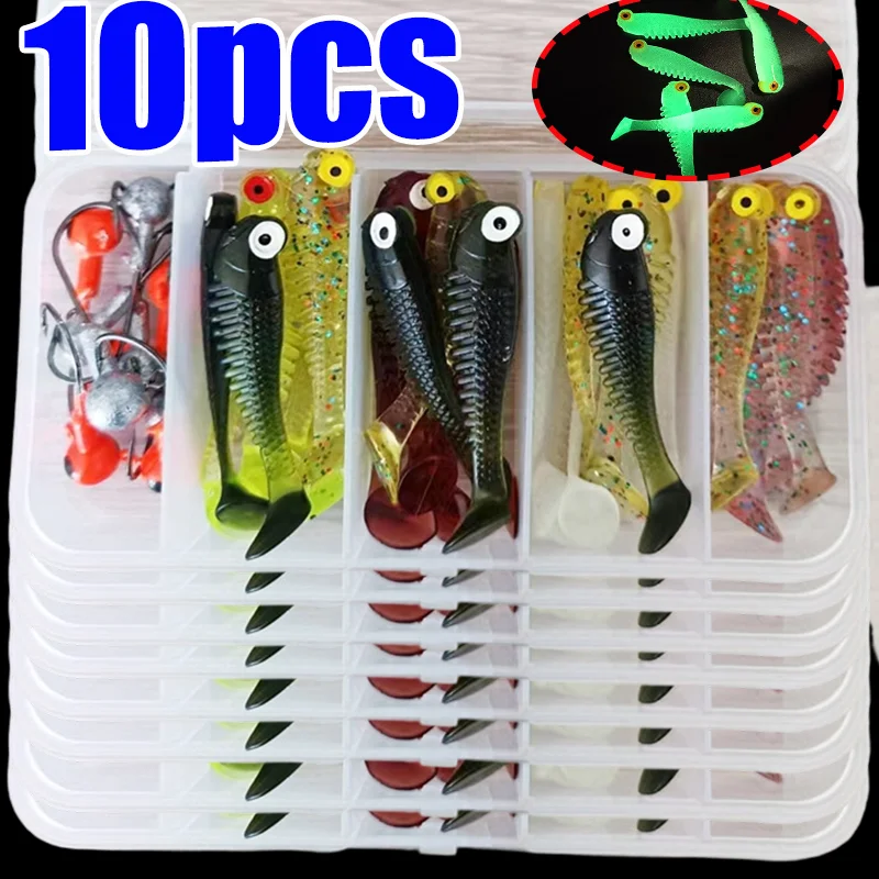 توهج في الظلام الصيد إغراء لينة سيليكون واقعية شكل الأسماك الطعم ليلة الصيد أداة أساسية المياه العذبة المياه المالحة 5/10 قطعة #6
