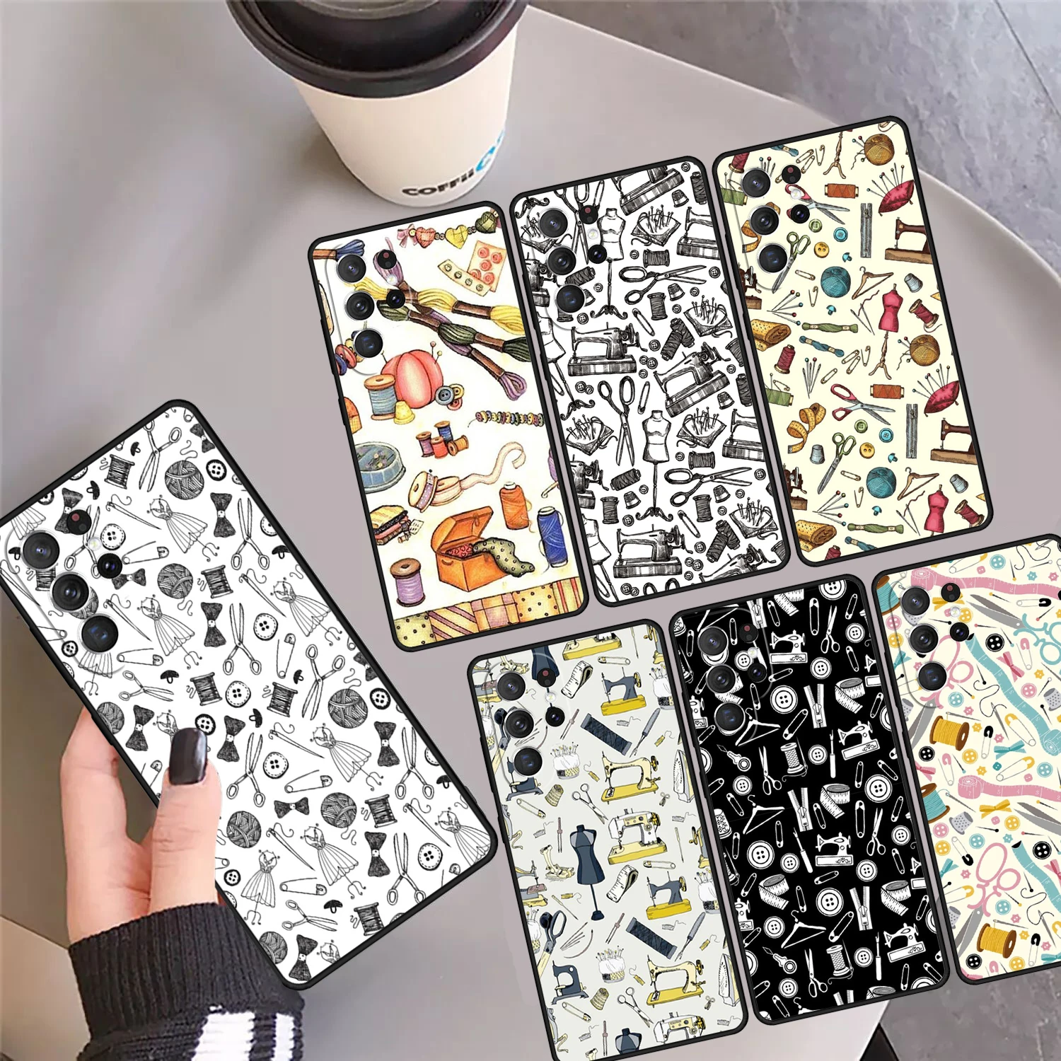 

Sewing Scissors Buttons Phone Case Cover Coque For Samsung Galaxy S24 S25 Ultra S23 S22 Plus S21 FE S20 Note 10 20 Pro