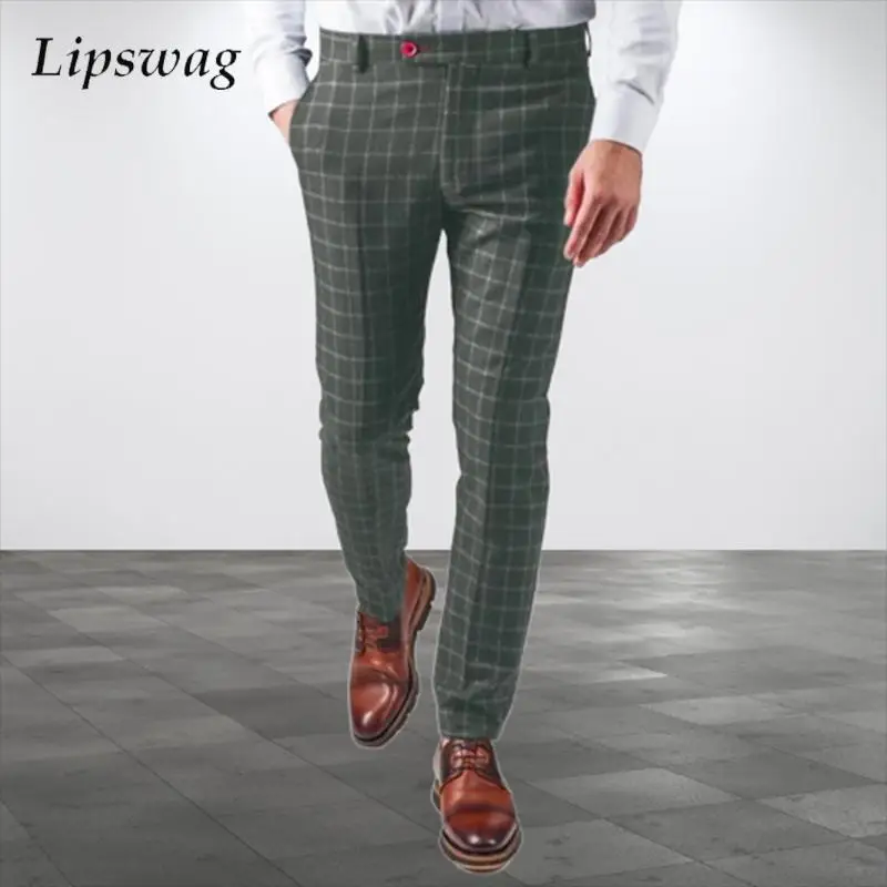 

Business Casual Trousers Mens Vintage Plaid Printing Straight Suit Pants Men Spring Autumn Daily Leisure Woolen Trousers