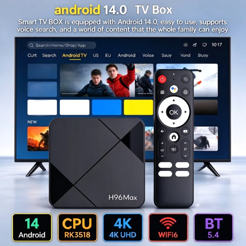 H96 MAX TV Box Android14 Wifi6 BT5.4 RK3518 Quad-Core 100M Ethernet Voice Assistant Streaming Media Player 4K HDR Set Top Box