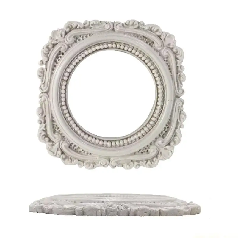 QX2E Ornamentation Resin Pictures Holders Round Gothic Pictures Frame Unique Texture