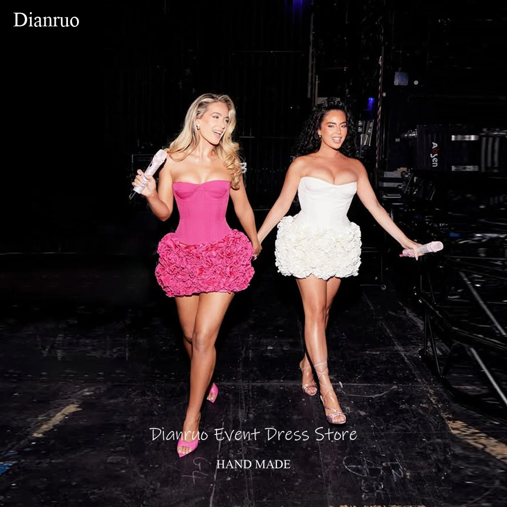 

Dianruo Fuchsia White Ruffled Prom Dress Pleated Lace Up Back Robe Soirée Femme Short Sleeveless Vestidos De Festa Customized