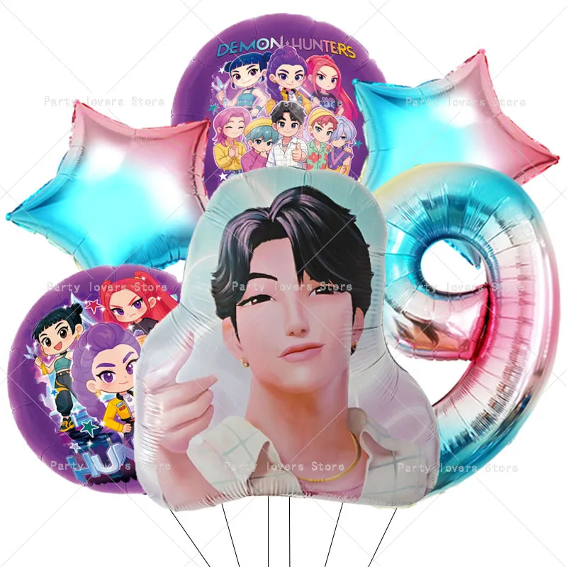 Anime-Figur Geburtstagszahlen 1-9 Ballon-Set Niedliche Party-Deko Luftballons 6 Stück Aluminiumfolie Ballon Deko-Werkzeug Foto-Requisiten Geschenk