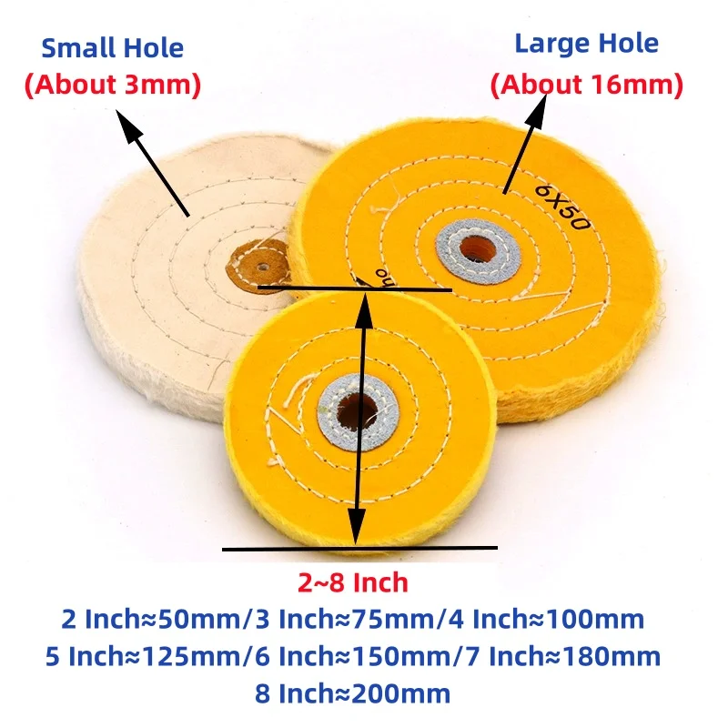 2~8 Inch Cotton Cloth Polishing Wheels For Gold Silver Jewelry Metal Wood Polishing Abrasive Tools
