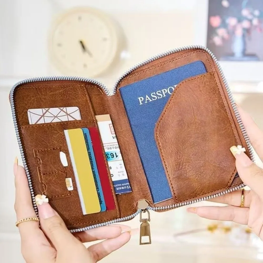 

Multi-functional Travel Passport Wallet PU Leather Zipper Passport Bag Large Capacity Waterproof Credit ID Card Holder Women