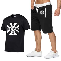 Rock music West Coast Choppers Printed T Shirt Men Summer Fashion Cotton Hip hop Harajuku Short Sleeve Men T-shirt+pants suit