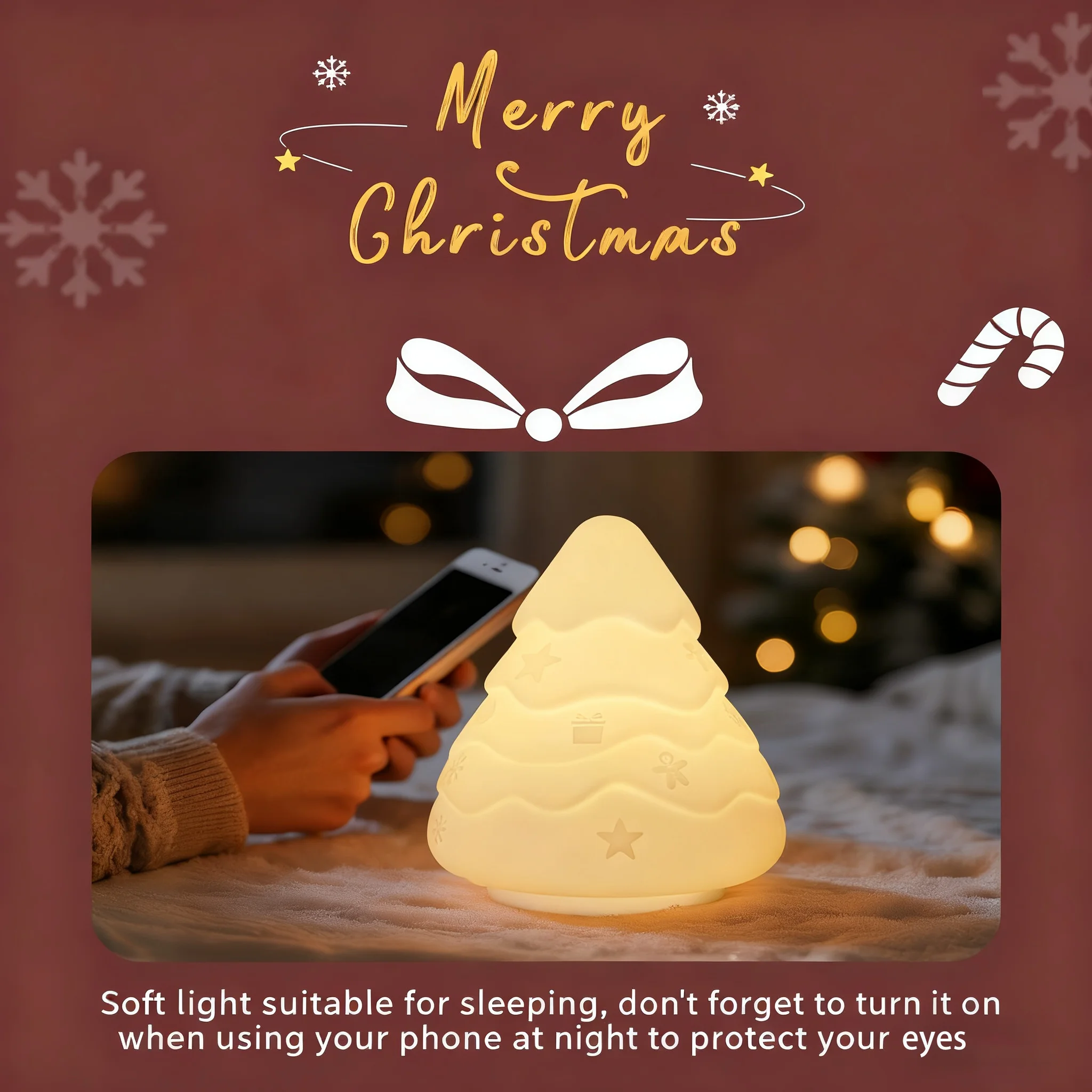 لعيد الميلاد LED ضوء الليل الجدة المحيطة مصباح التحكم باللمس قابلة للشحن معلقة ثلج السرير عطلة ديكور سيليكون