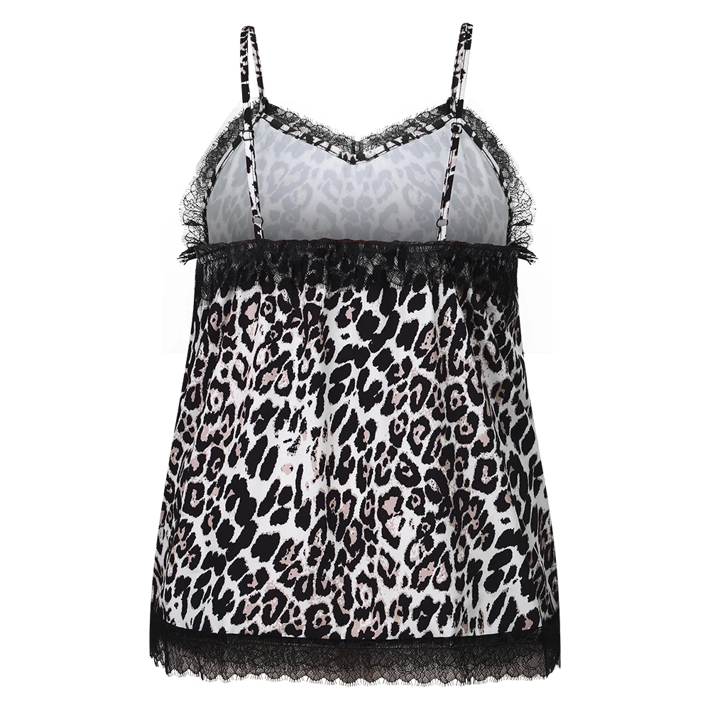 Plus ขนาดผู้หญิง Strappy ลูกไม้ V คอเสือดาว Cami Camisole Tops สุภาพสตรีแขนกุดฤดูร้อน Casual Pullover Tank เสื้อกั๊กขนาด 1XL-5XL