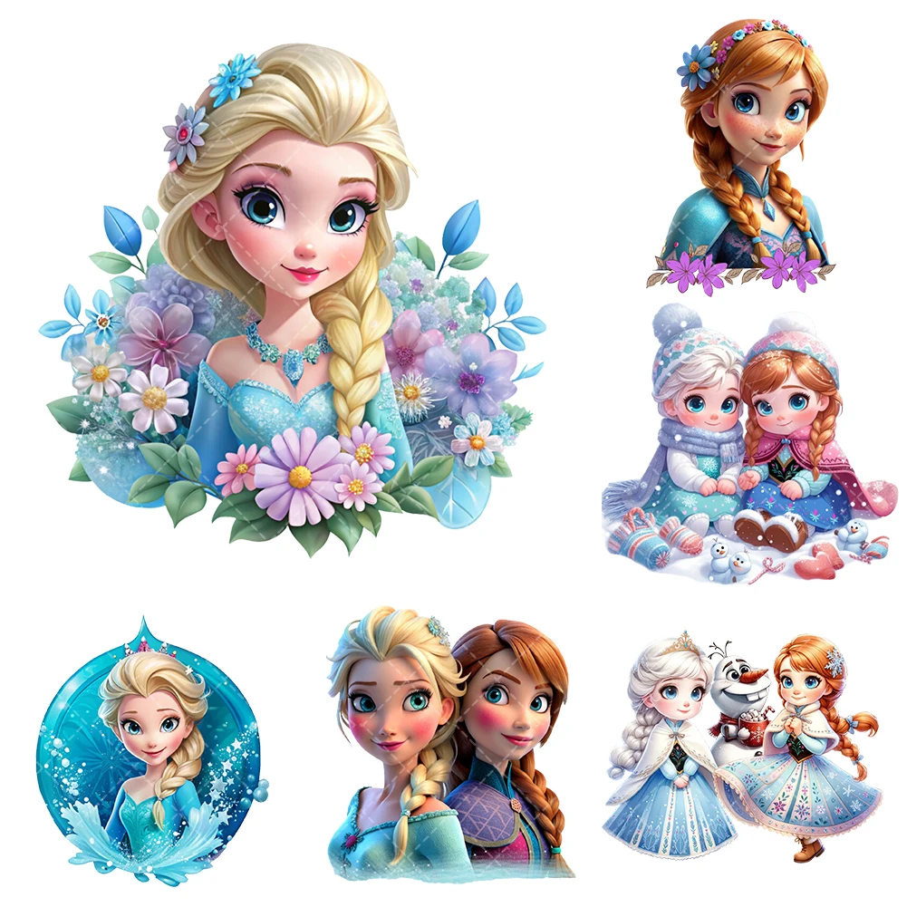 Princess Frozen Disney Iron On Heat Transfer Stickers For Clothes Dtf Pinted Vinyl Thermal Appliques Washable T-shirt Decal