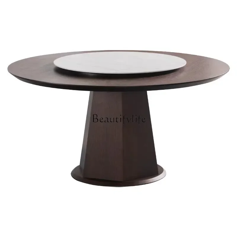 

FG10Nordic solid wood round dining table with slate turntable Italian minimalist modern round dining table