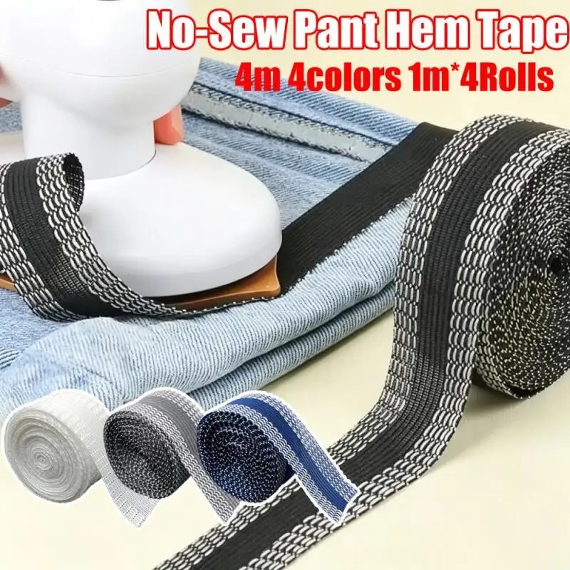 4m(4colors) Hem Tape for Pant Cuffs Sleeve Cuffs, Easy Tool for Hemming Adjusting Pant Length, No Sewing Required, Washable,.