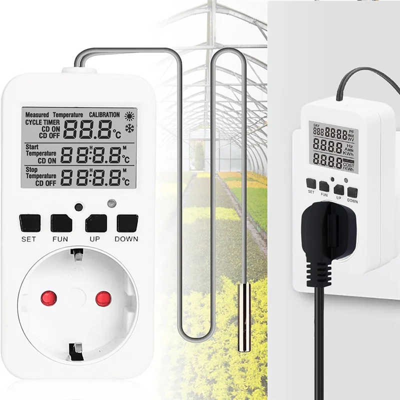 THIVN-Digital Temperature Controller Sockets,16A Heating Cooling Thermostat Socket With Sensor For Greenhouse EU Plug