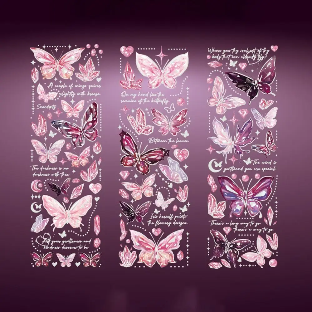 3 Sheets Glitter Butterfly Stickers Vintage Creative Ledger Decoration Stickers PVC Three-dimensional Aesthetic Handbook Decal