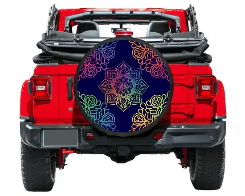 Spare Tire Cover with Mandala design with Rear Camera option, Tire Cover, girl, Accessories, Purple Mandala tire cover