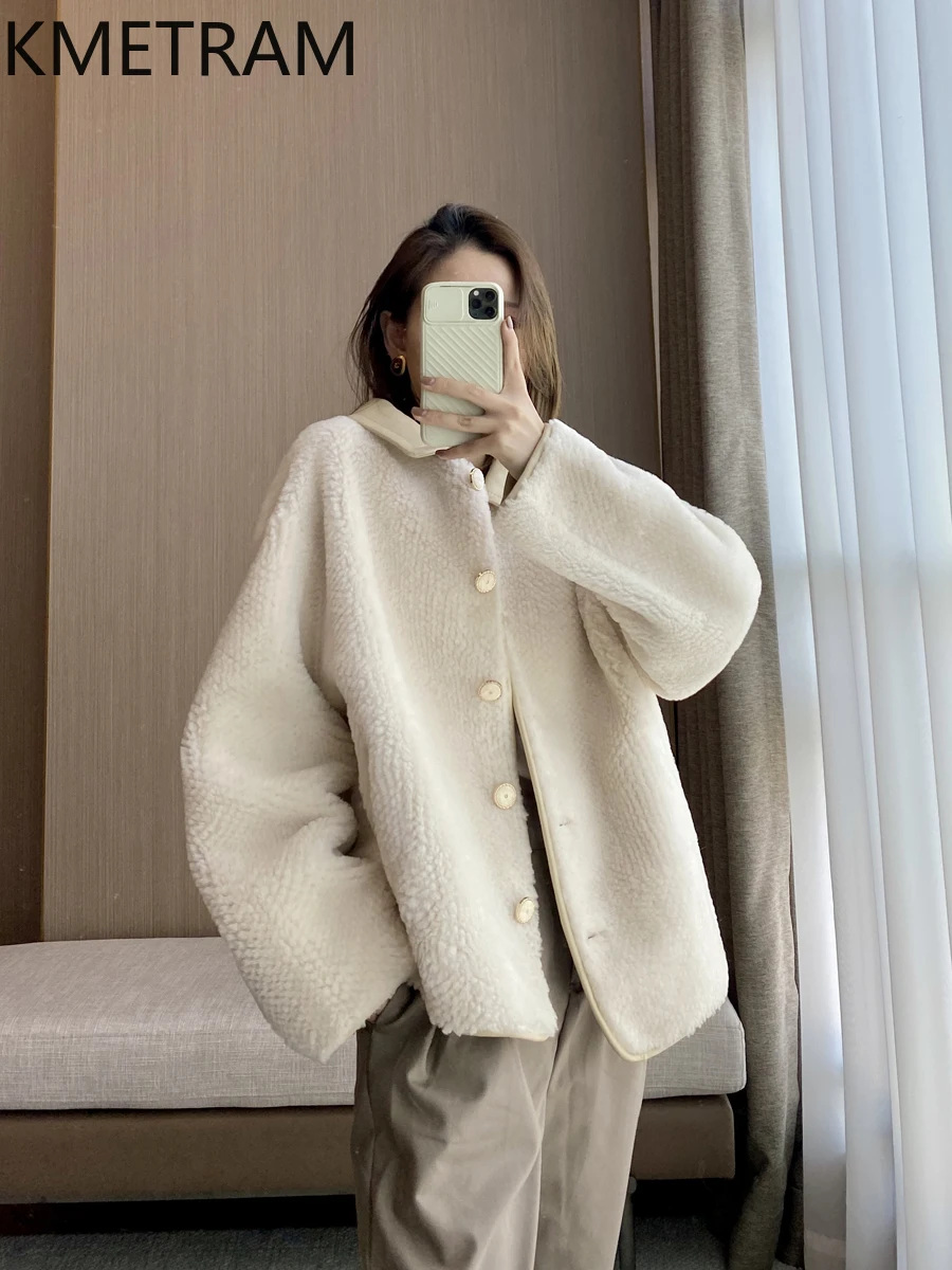 KMETRAM 100% lana merino cappotto di pelliccia di pelle di pecora donna pelliccia di fascia alta giacca di media lunghezza nuovo abbigliamento invernale retrò 2025 шуба жleticud